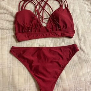Red/maroon strappy bikini